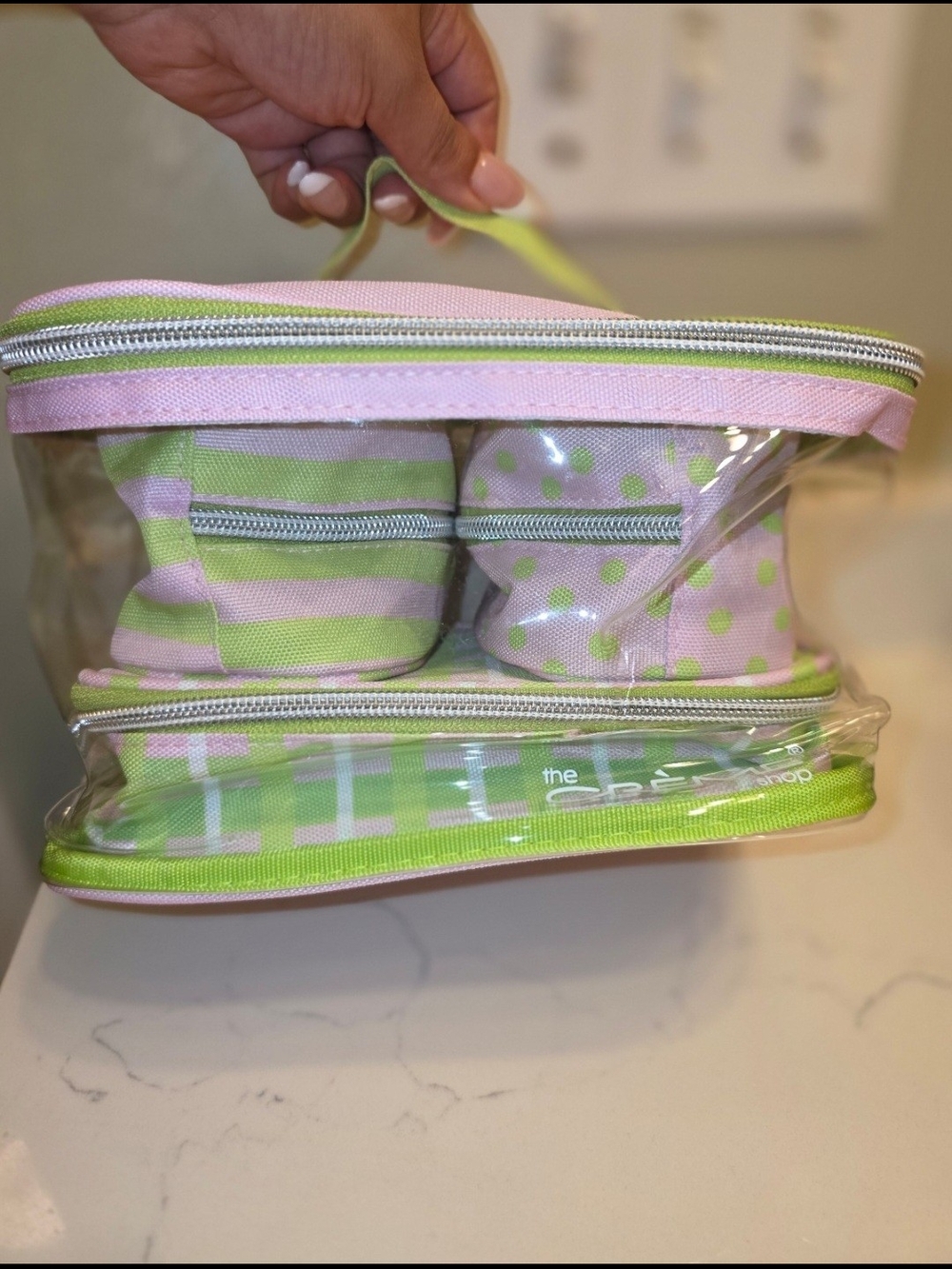 The Creme Shop 4 Piece Travel Makeup Case Set Pink Green NWT